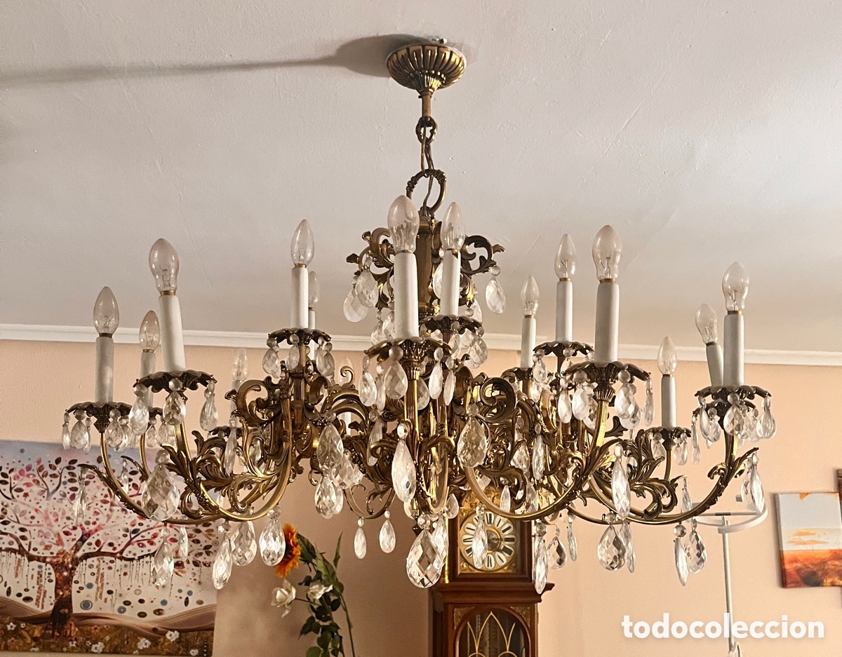 Antig&uuml;edades: L&aacute;mpara bronce de cristal - Foto 1