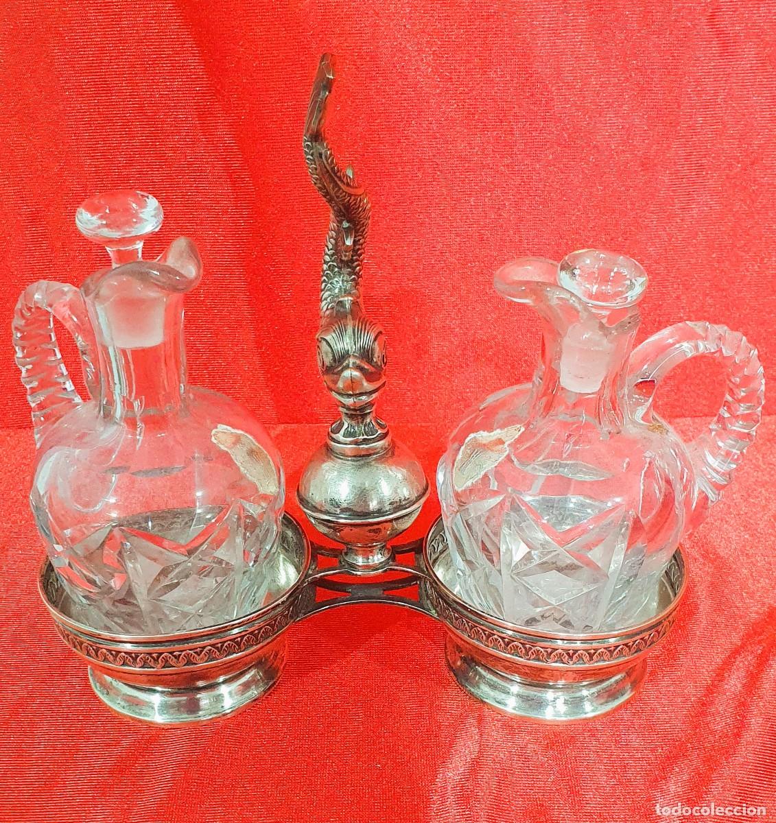 Antig&uuml;edades: Vinagrera/aceitera antigua de plata - Foto 1