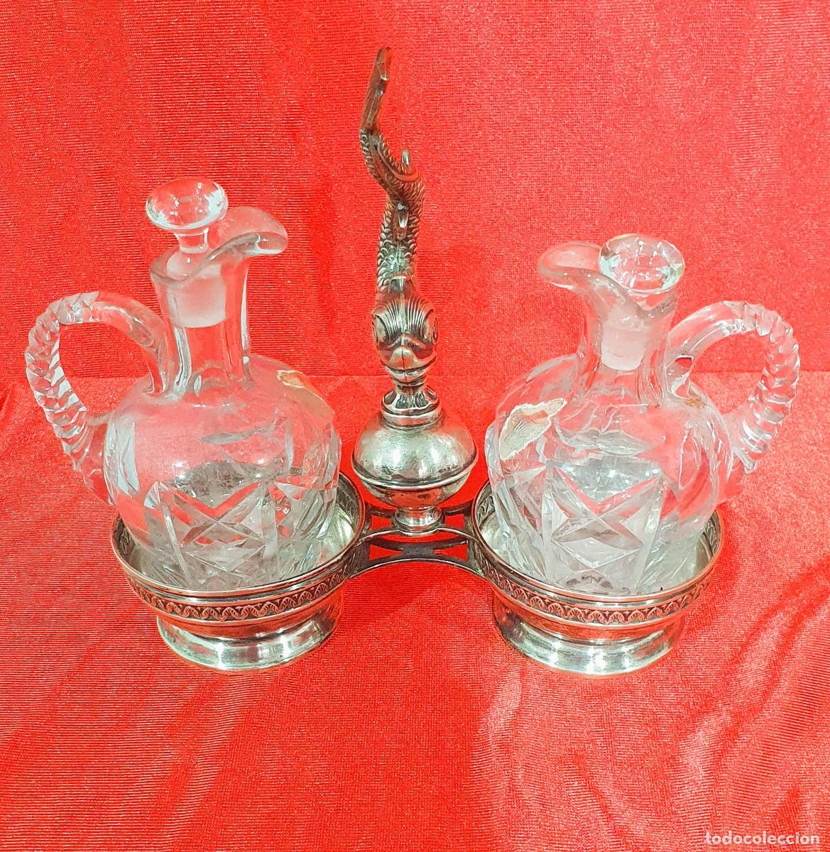 Antig&uuml;edades: Vinagrera/aceitera antigua de plata - Foto 7