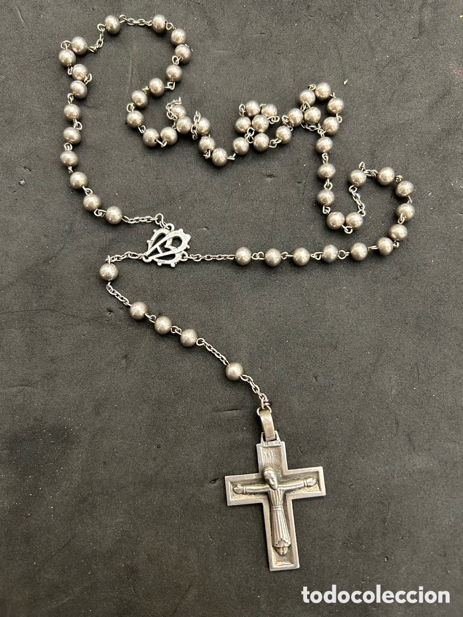 Antig&uuml;edades: Rosario de plata 46cm - Foto 1