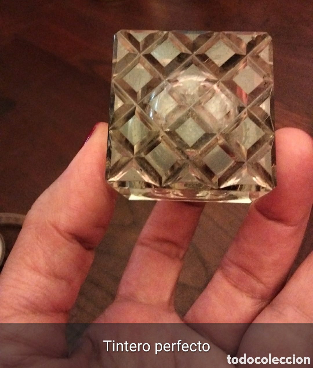 Antig&uuml;edades: Tintero de cristal con defecto en tapa - Foto 6