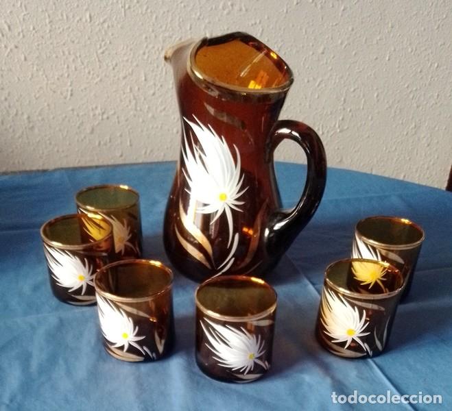 Antig&uuml;edades: Juego de refresco cristal pintado - Foto 1