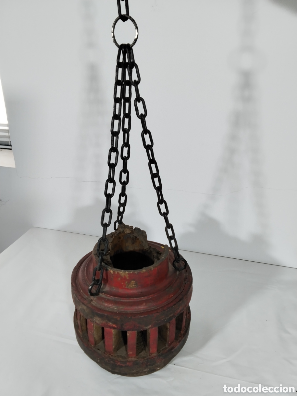 Antig&uuml;edades: L&aacute;mpara cubo de rueda de carro - Foto 2