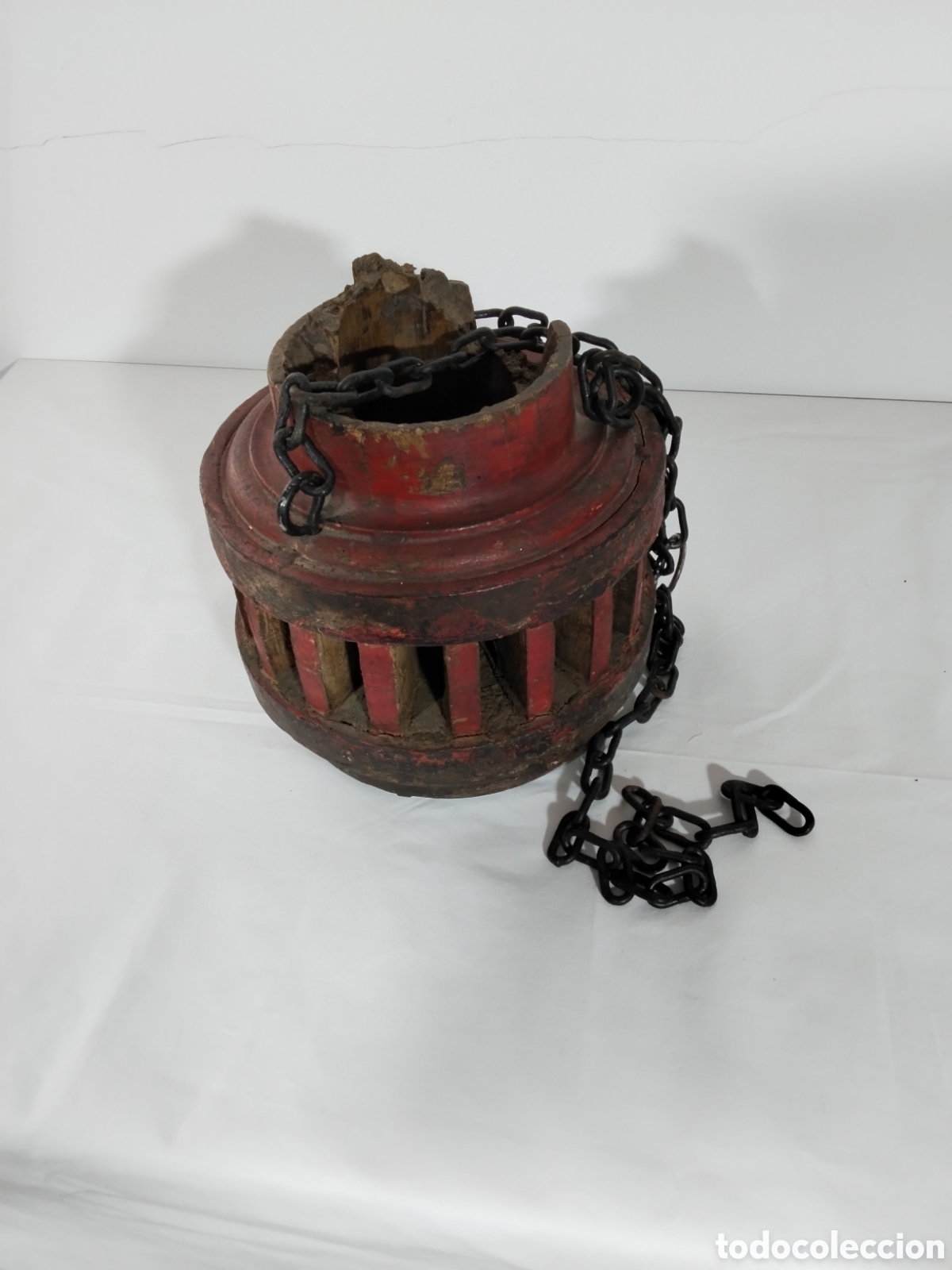 Antig&uuml;edades: L&aacute;mpara cubo de rueda de carro - Foto 1
