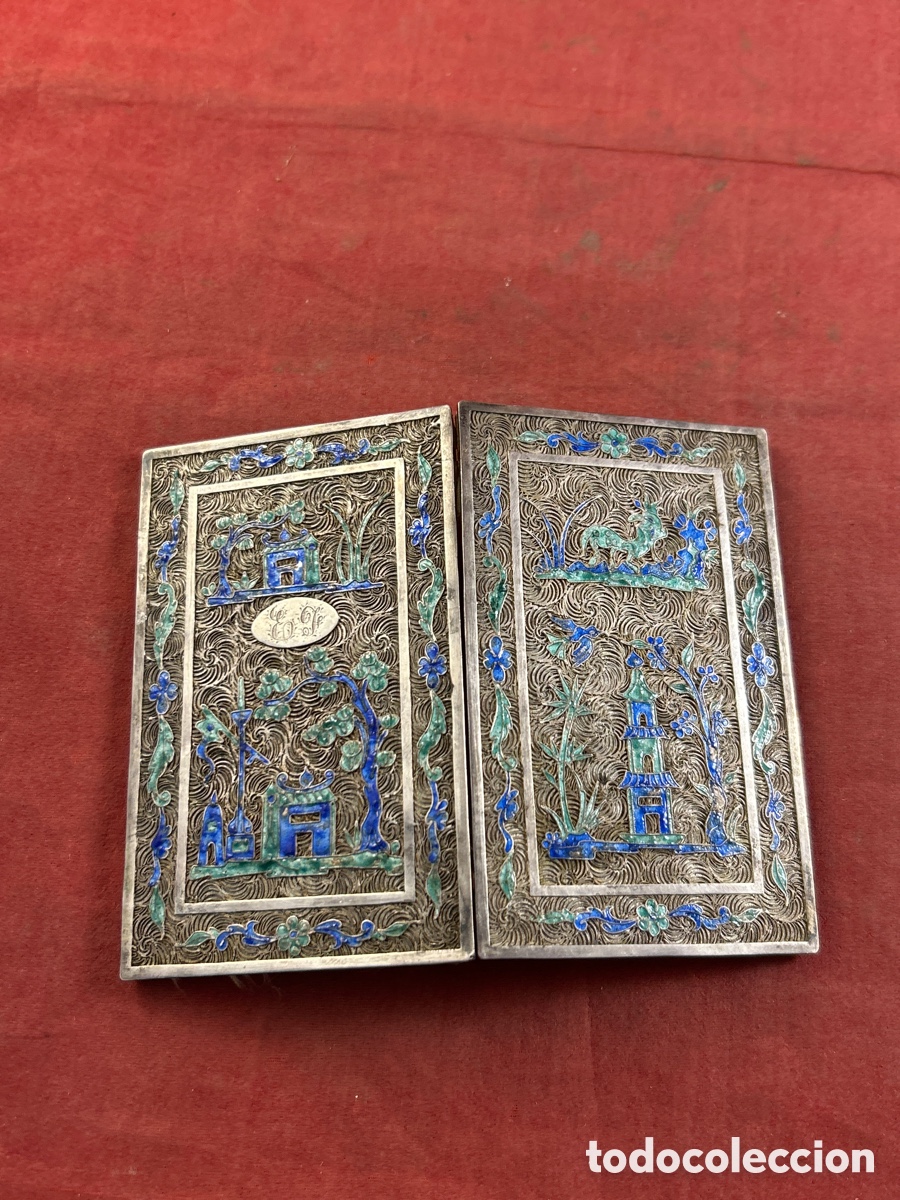 Antig&uuml;edades: TARJETERO ORIENTAL DE PLATA LABRADO Y ESMALTADO - Foto 5