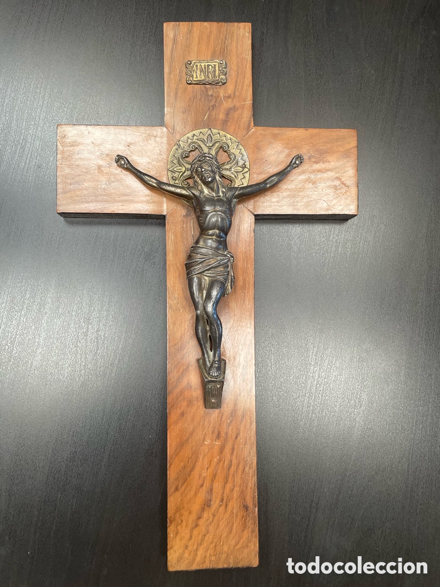 Antig&uuml;edades: Crucifijo madera y bronce - Foto 1