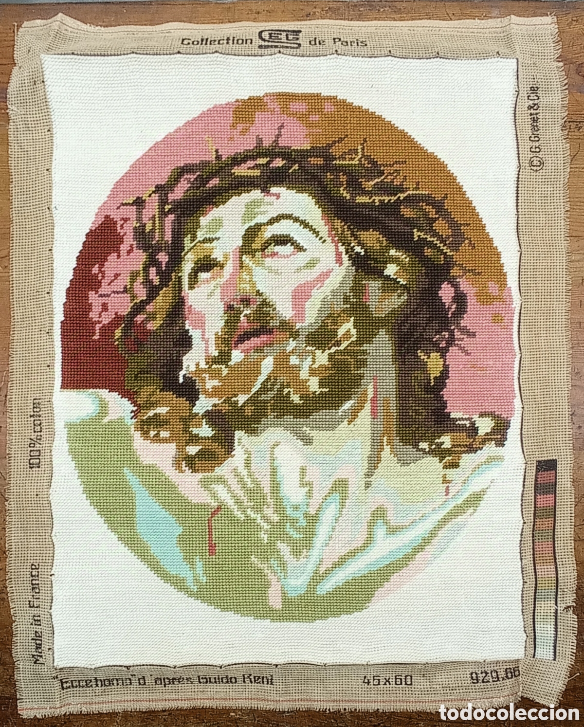 Antig&uuml;edades: 60 cm - Antiguo bordado franc&eacute;s &rdquo;Ecce homo&rdquo; d'apr&egrave;s Guido Reni &bull; Collection de Paris &bull;