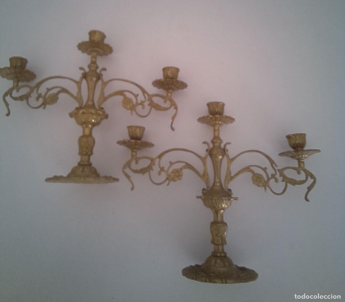 Antig&uuml;edades: 2 CANDELABROS DE BRONCE CON 3 LUCES CADA UNO. - Foto 7