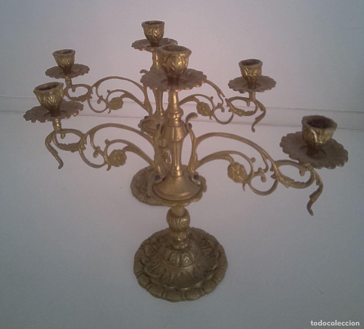 Antig&uuml;edades: 2 CANDELABROS DE BRONCE CON 3 LUCES CADA UNO. - Foto 8