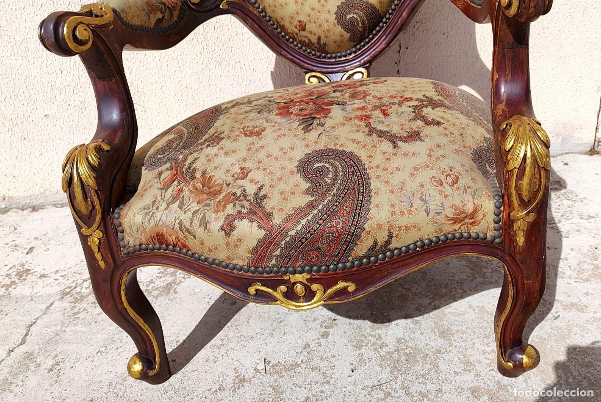 Antig&uuml;edades: Sillon antiguo de madera tallada y sobredorada - Foto 3
