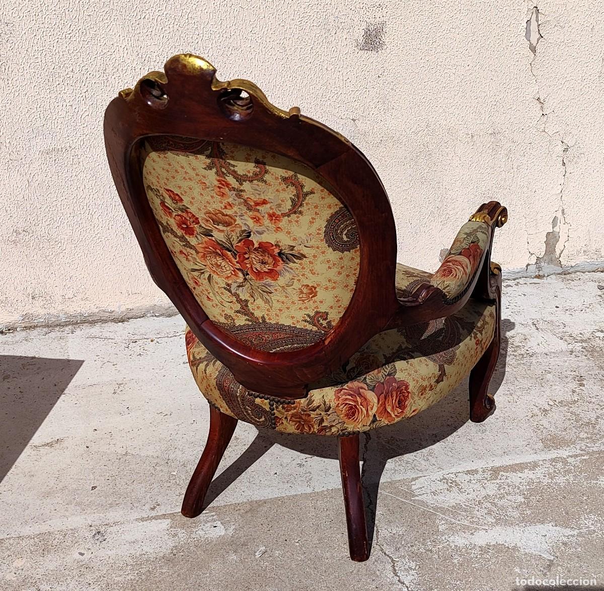 Antig&uuml;edades: Sillon antiguo de madera tallada y sobredorada - Foto 7