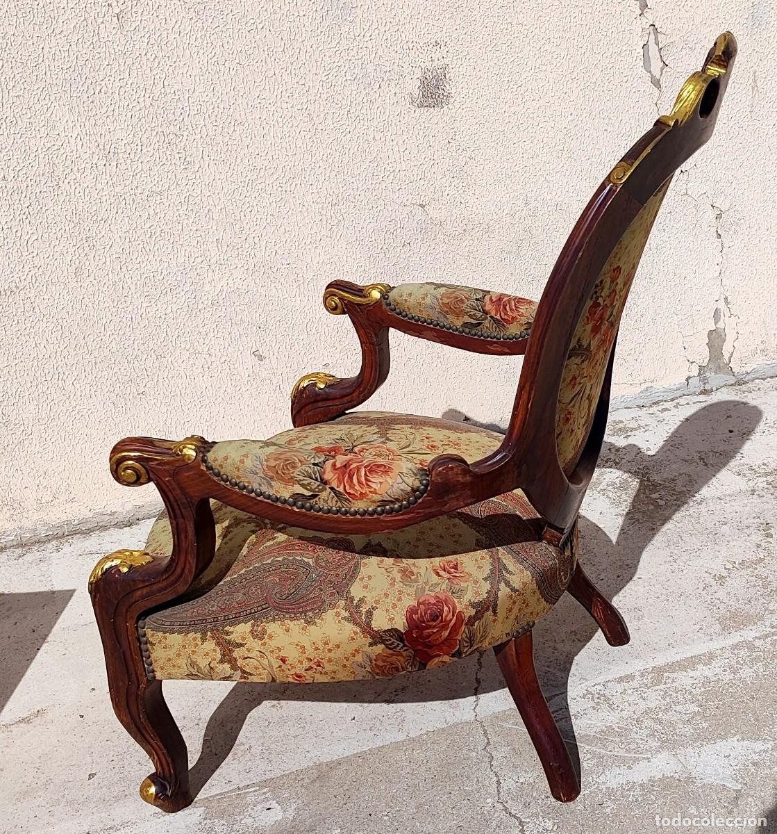 Antig&uuml;edades: Sillon antiguo de madera tallada y sobredorada - Foto 8