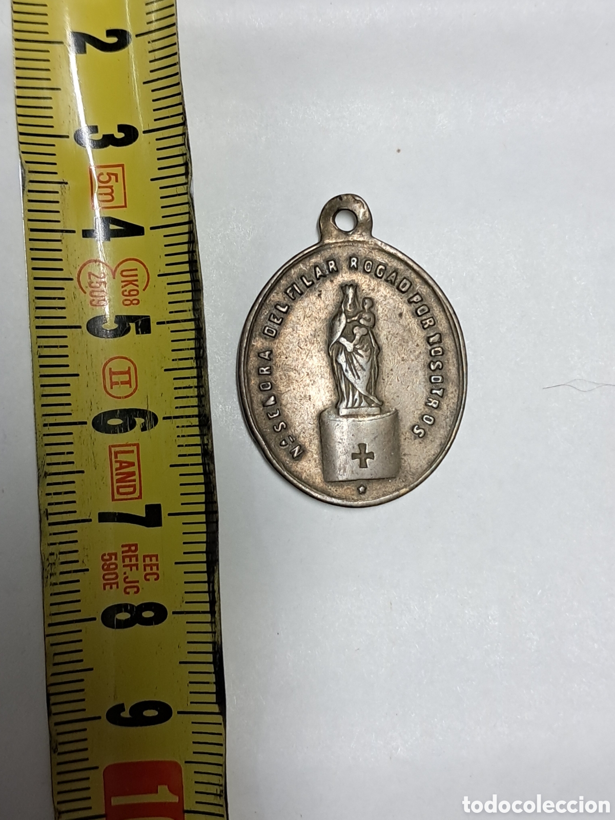 Antiques: Medalla Medallon colgante nuestra se&ntilde;ora del pilar cristo calatorao
