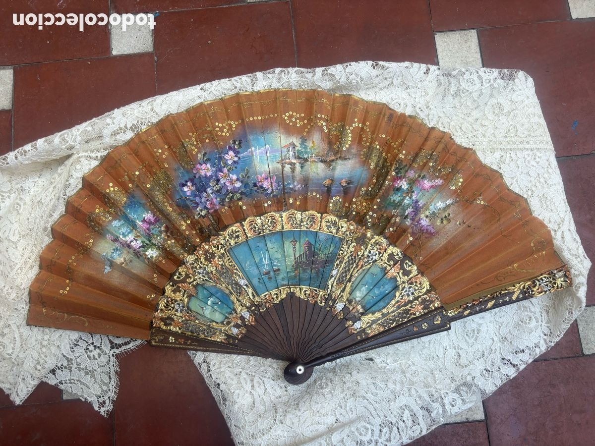 Antig&uuml;edades: BELL&Iacute;SIMO ABANICO ANTIGUO - Foto 5