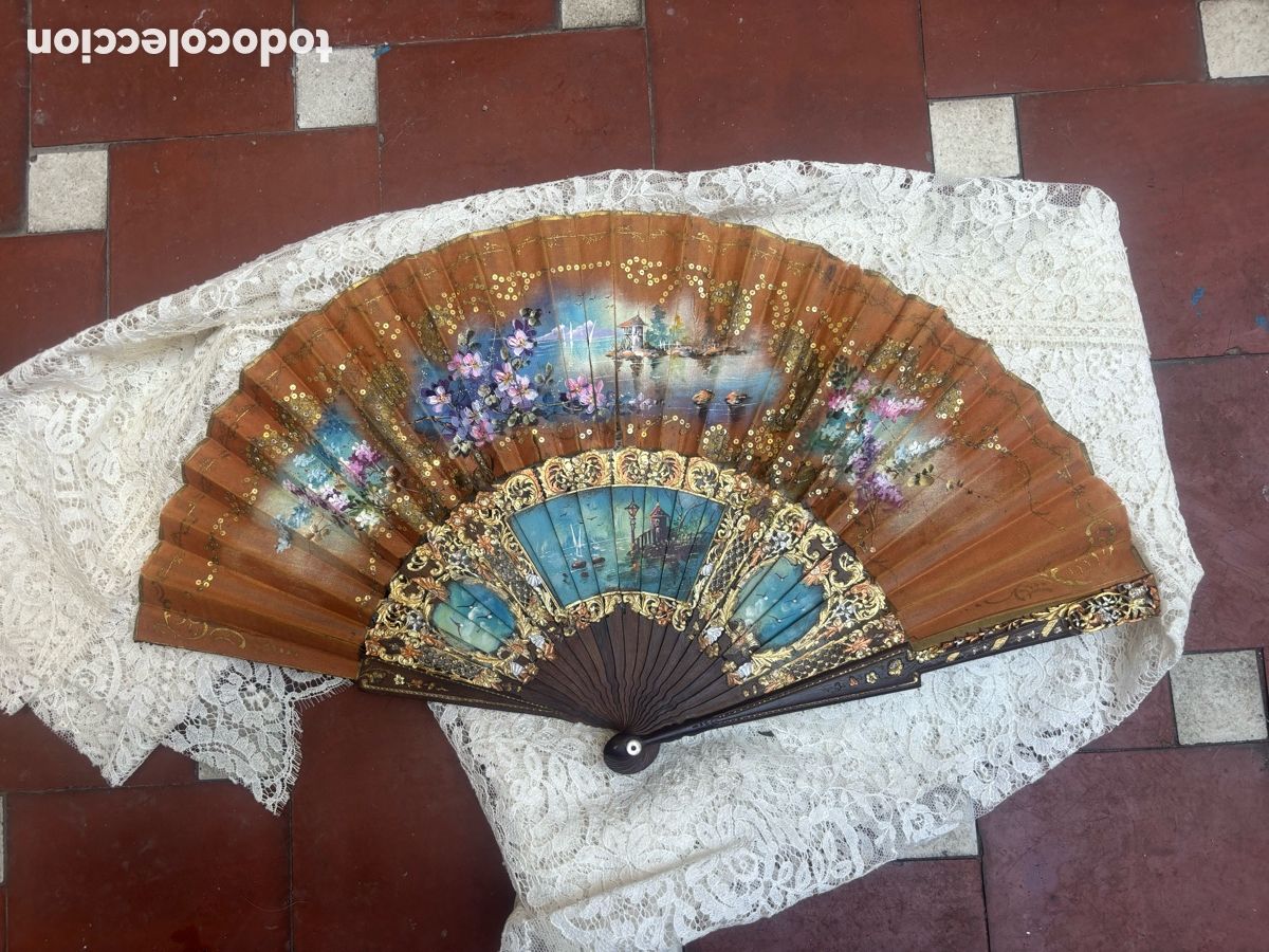 Antig&uuml;edades: BELL&Iacute;SIMO ABANICO ANTIGUO - Foto 10