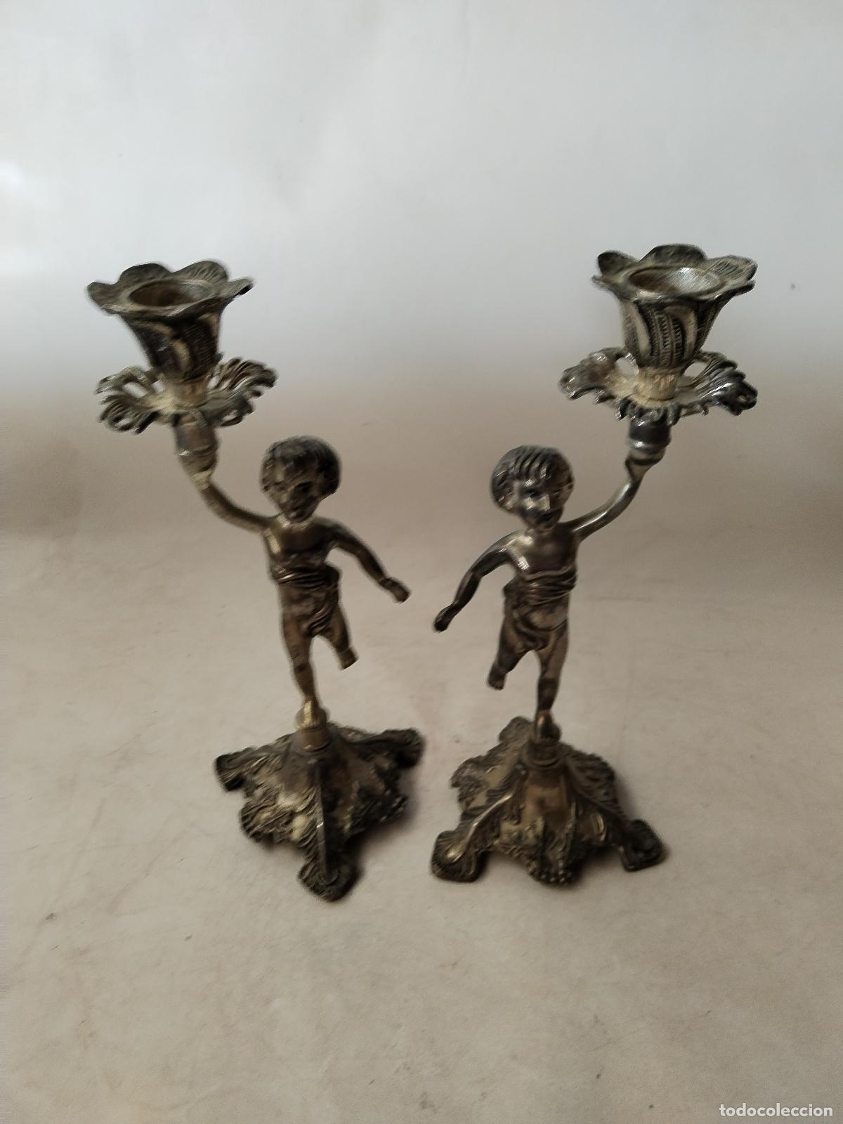 Antig&uuml;edades: pareja de candelabros querubin - Foto 2