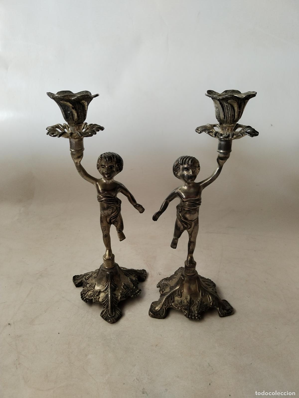Antig&uuml;edades: pareja de candelabros querubin - Foto 3