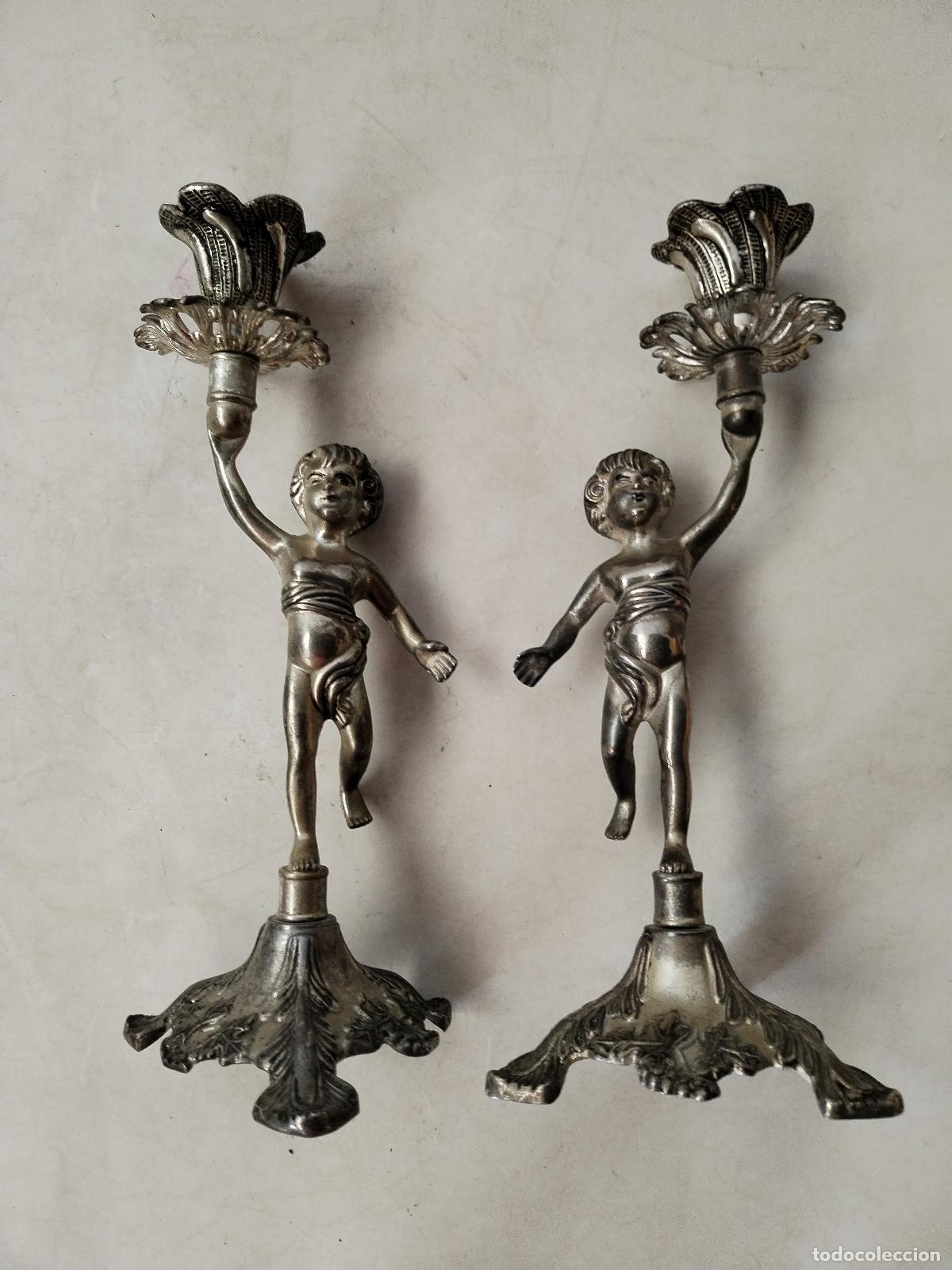 Antig&uuml;edades: pareja de candelabros querubin - Foto 5