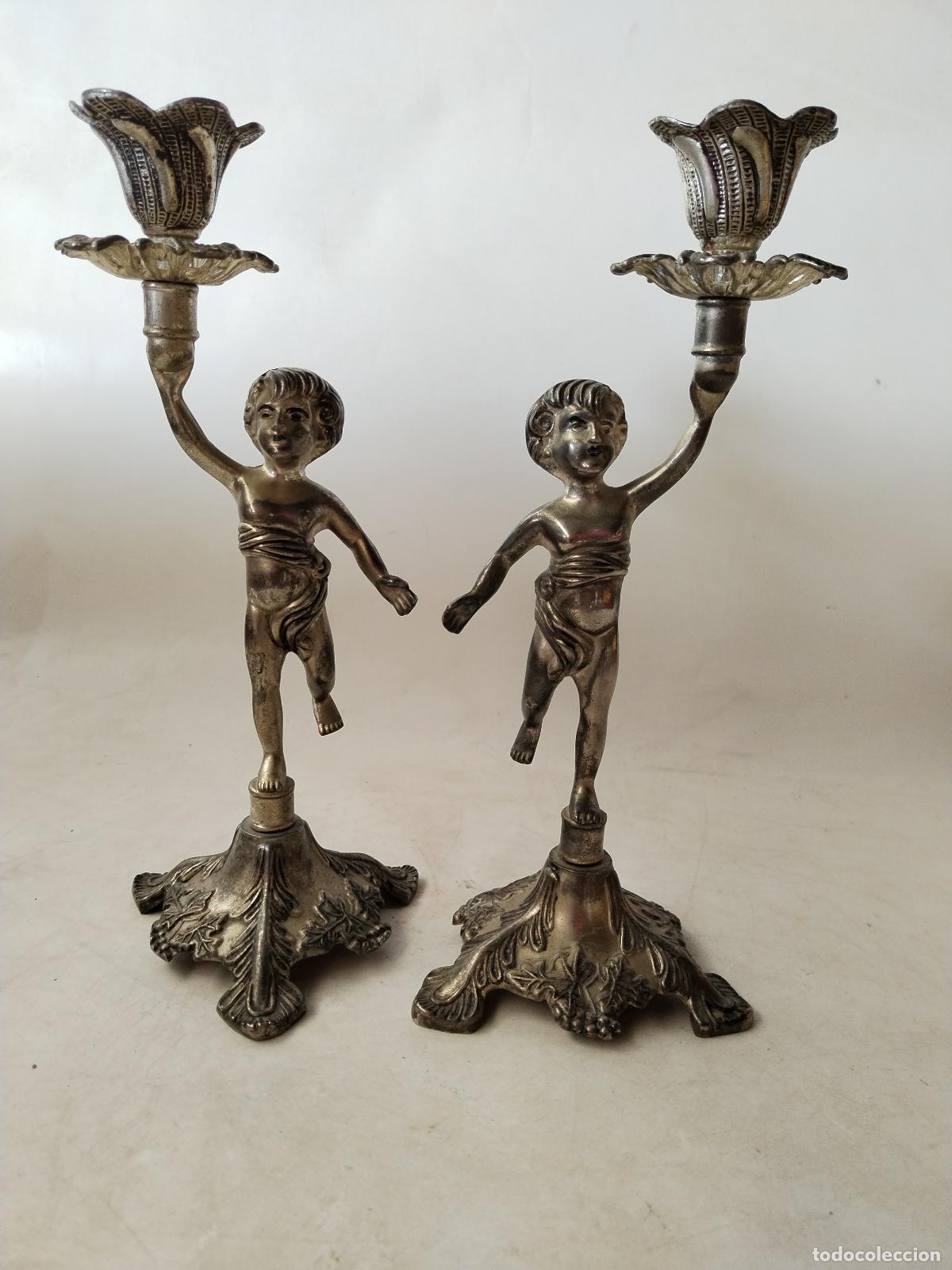 Antig&uuml;edades: pareja de candelabros querubin - Foto 7