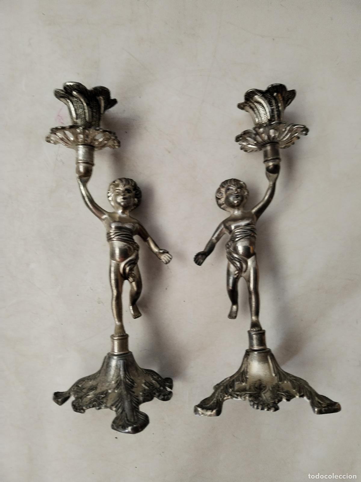 Antig&uuml;edades: pareja de candelabros querubin - Foto 1
