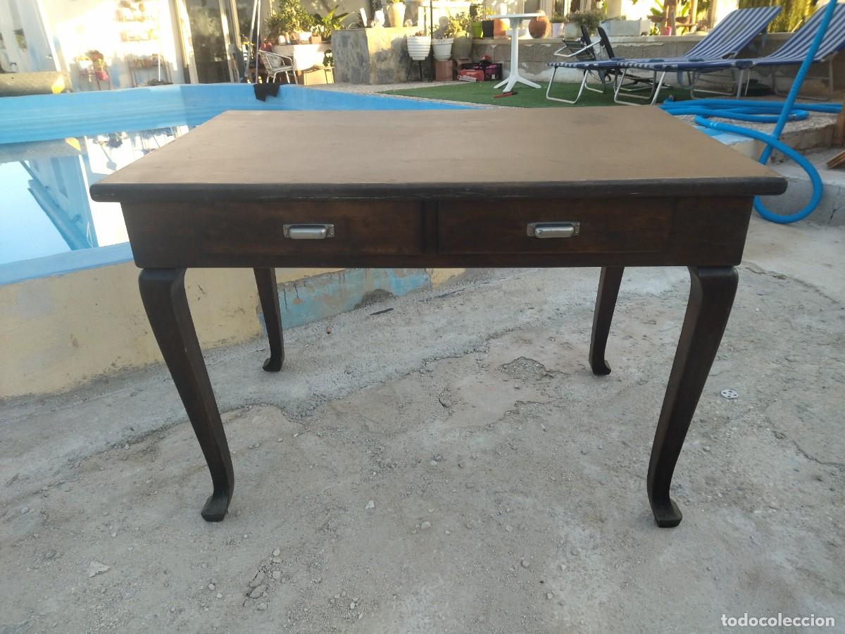 Antig&uuml;edades: Antigua mesa tocinera de madera de roble. 2 cajones. - Foto 2