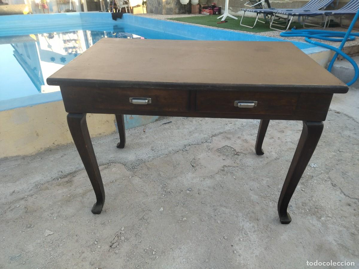 Antig&uuml;edades: Antigua mesa tocinera de madera de roble. 2 cajones. - Foto 3