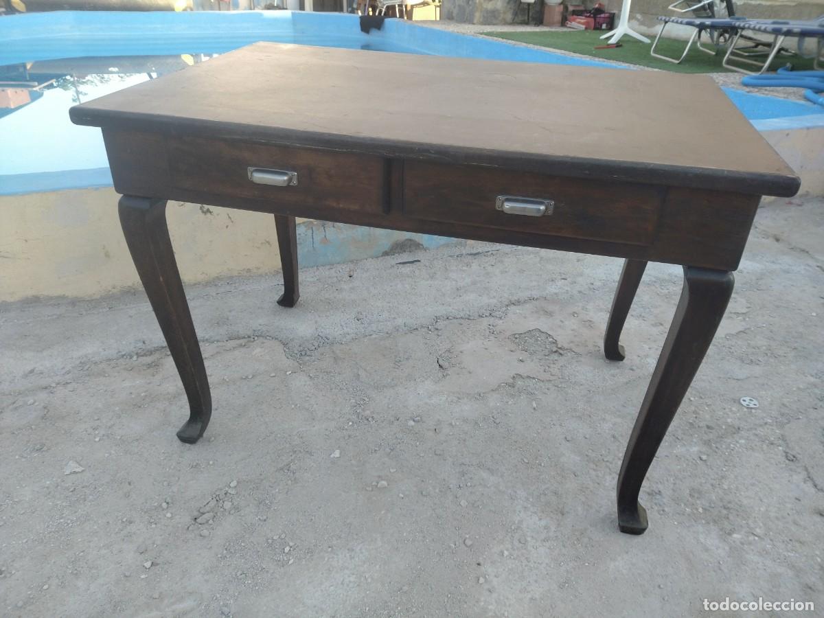 Antig&uuml;edades: Antigua mesa tocinera de madera de roble. 2 cajones. - Foto 7