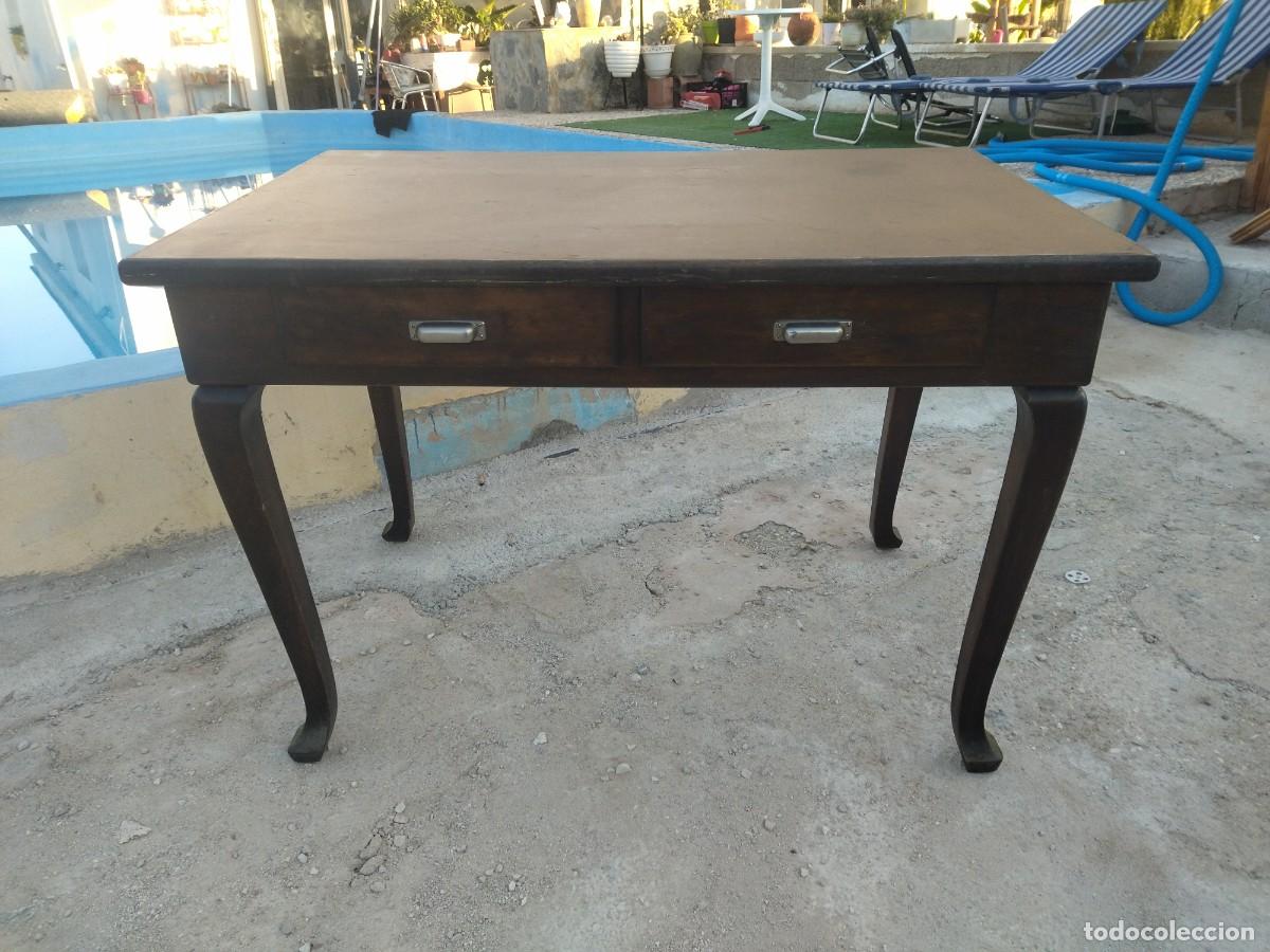 Antig&uuml;edades: Antigua mesa tocinera de madera de roble. 2 cajones. - Foto 1