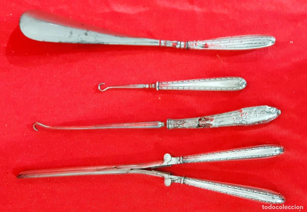 Antig&uuml;edades: Set de utensilios con empu&ntilde;adora de plata - Foto 2