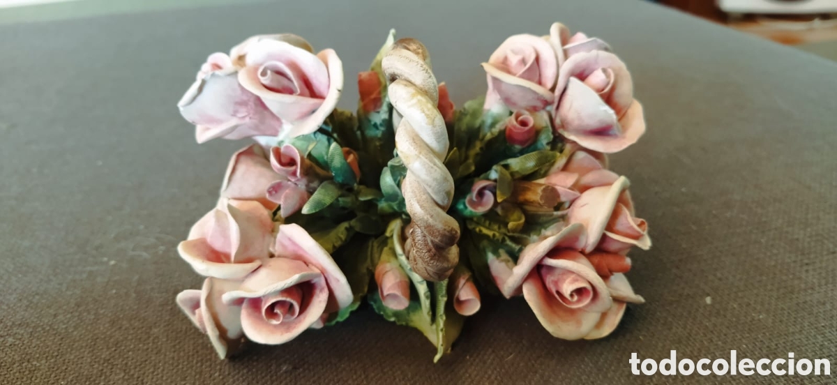 Antig&uuml;edades: CESTO DE ROSAS DE CER&Aacute;MICA CAPODIMONTE - Foto 2