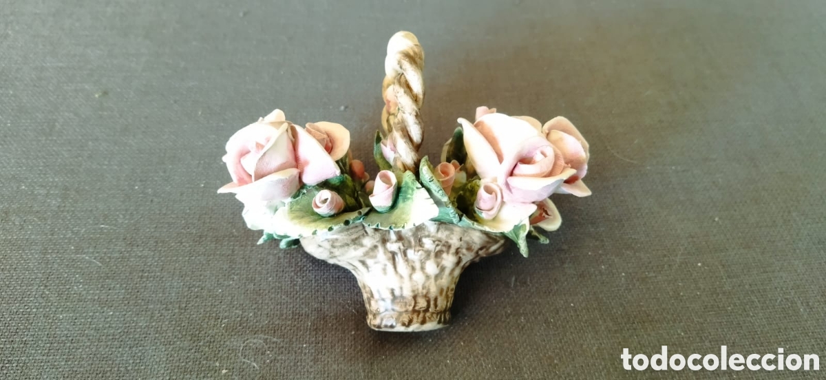 Antig&uuml;edades: CESTO DE ROSAS DE CER&Aacute;MICA CAPODIMONTE - Foto 3