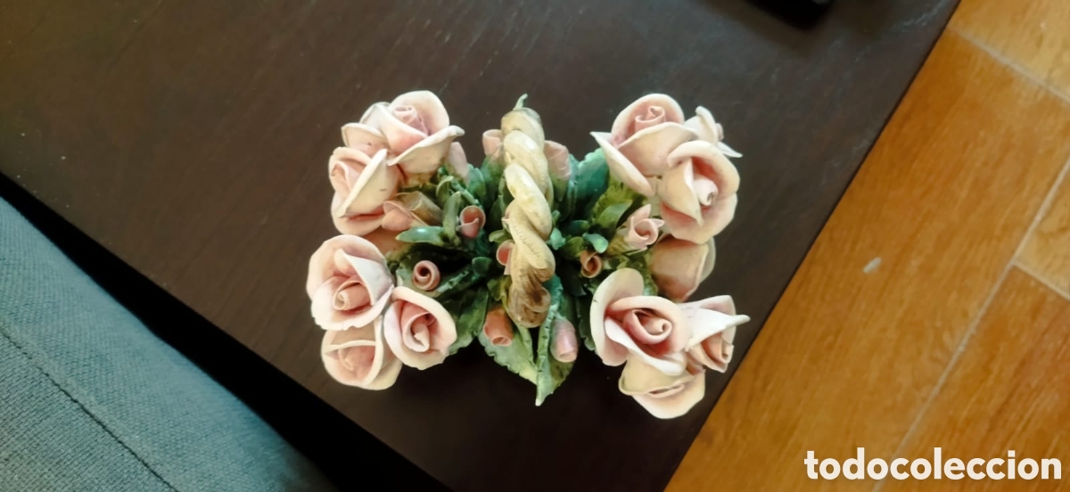 Antig&uuml;edades: CESTO DE ROSAS DE CER&Aacute;MICA CAPODIMONTE - Foto 4