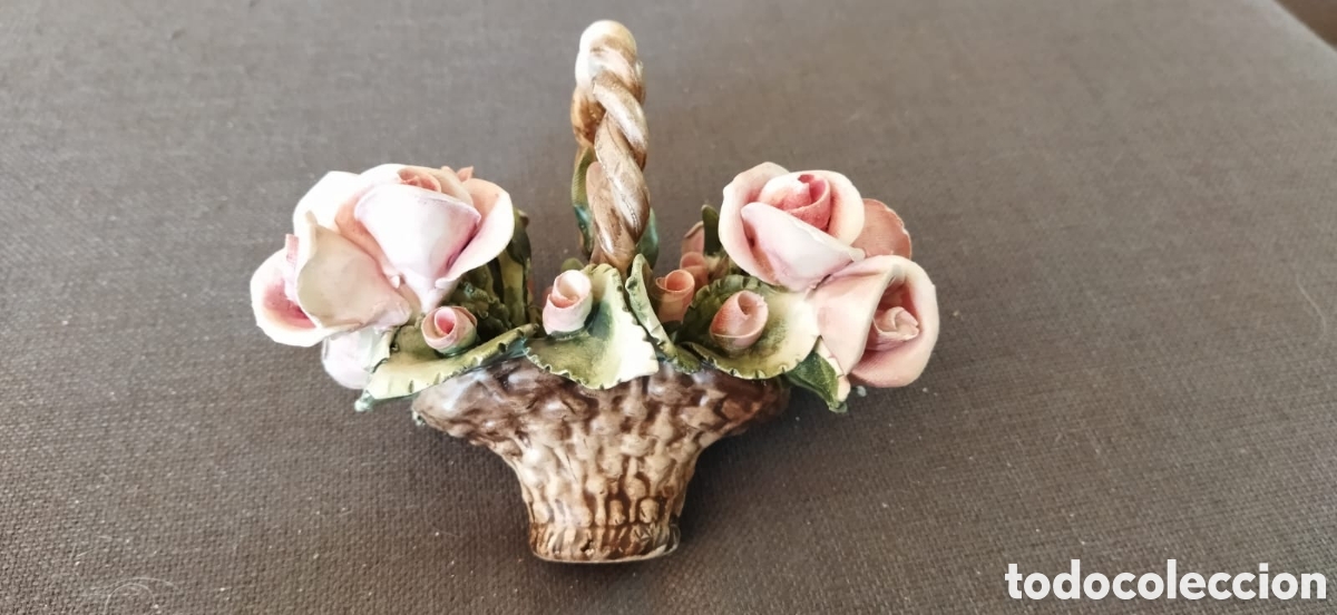 Antig&uuml;edades: CESTO DE ROSAS DE CER&Aacute;MICA CAPODIMONTE - Foto 5