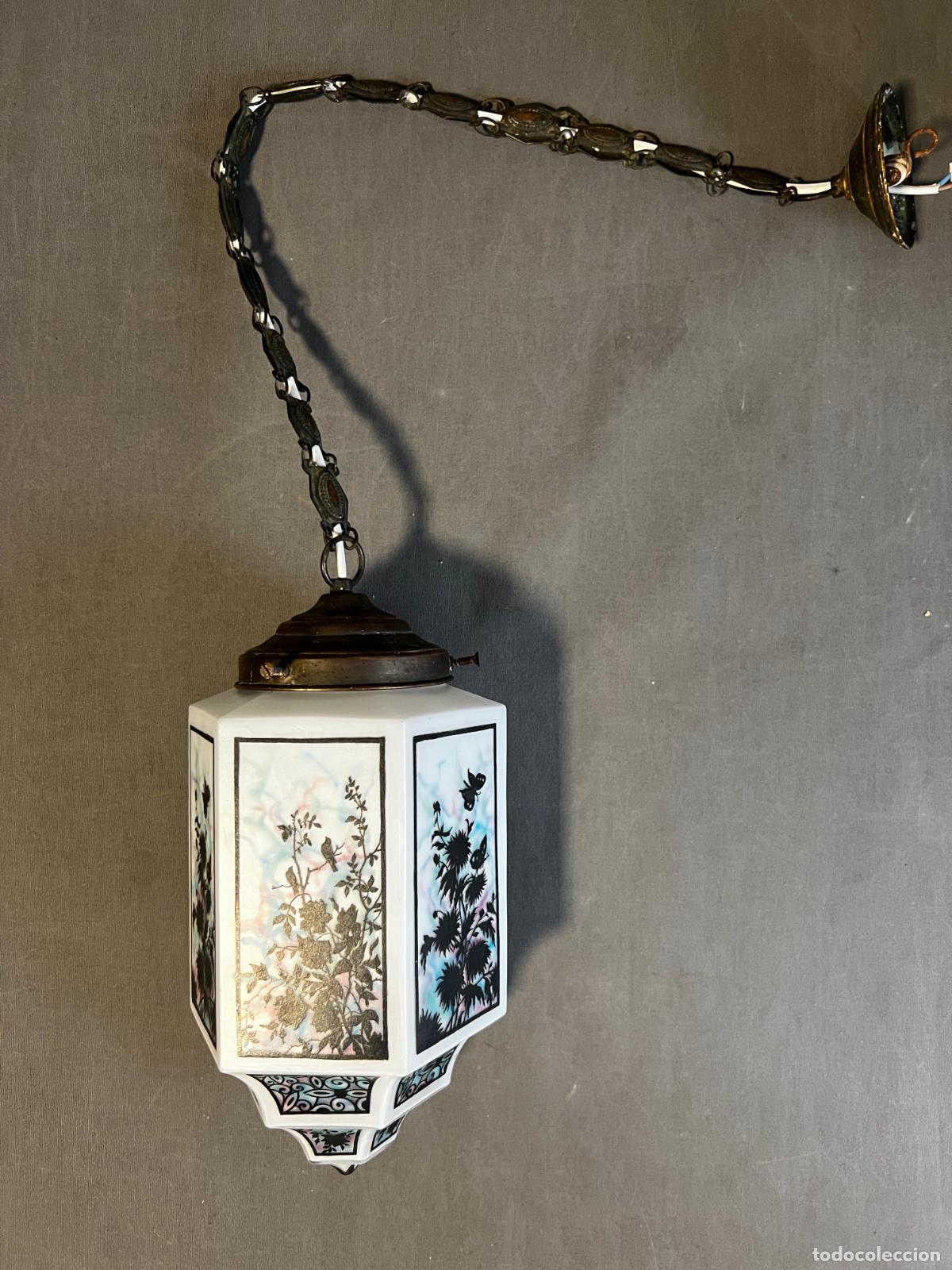 Antig&uuml;edades: L&aacute;mpara de techo Art Dec&oacute; , opalina hexagonal , 1925 aproximadamente , R212 - Foto 1