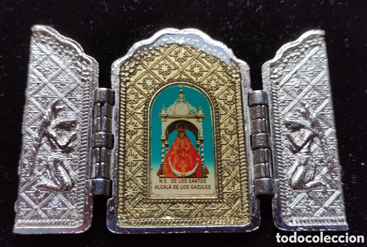 Antig&uuml;edades: Tr&iacute;ptico religioso en metal plateado - Foto 1