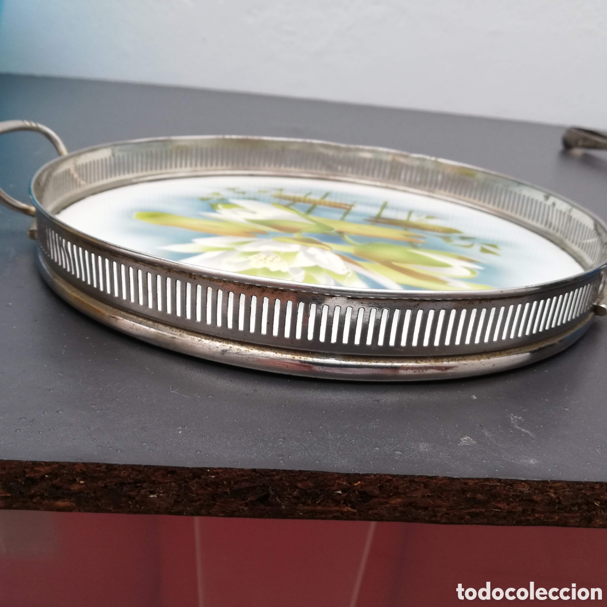 Antig&uuml;edades: BANDEJA DE SERVIR PLATEADA Y CERAMICA - Foto 3