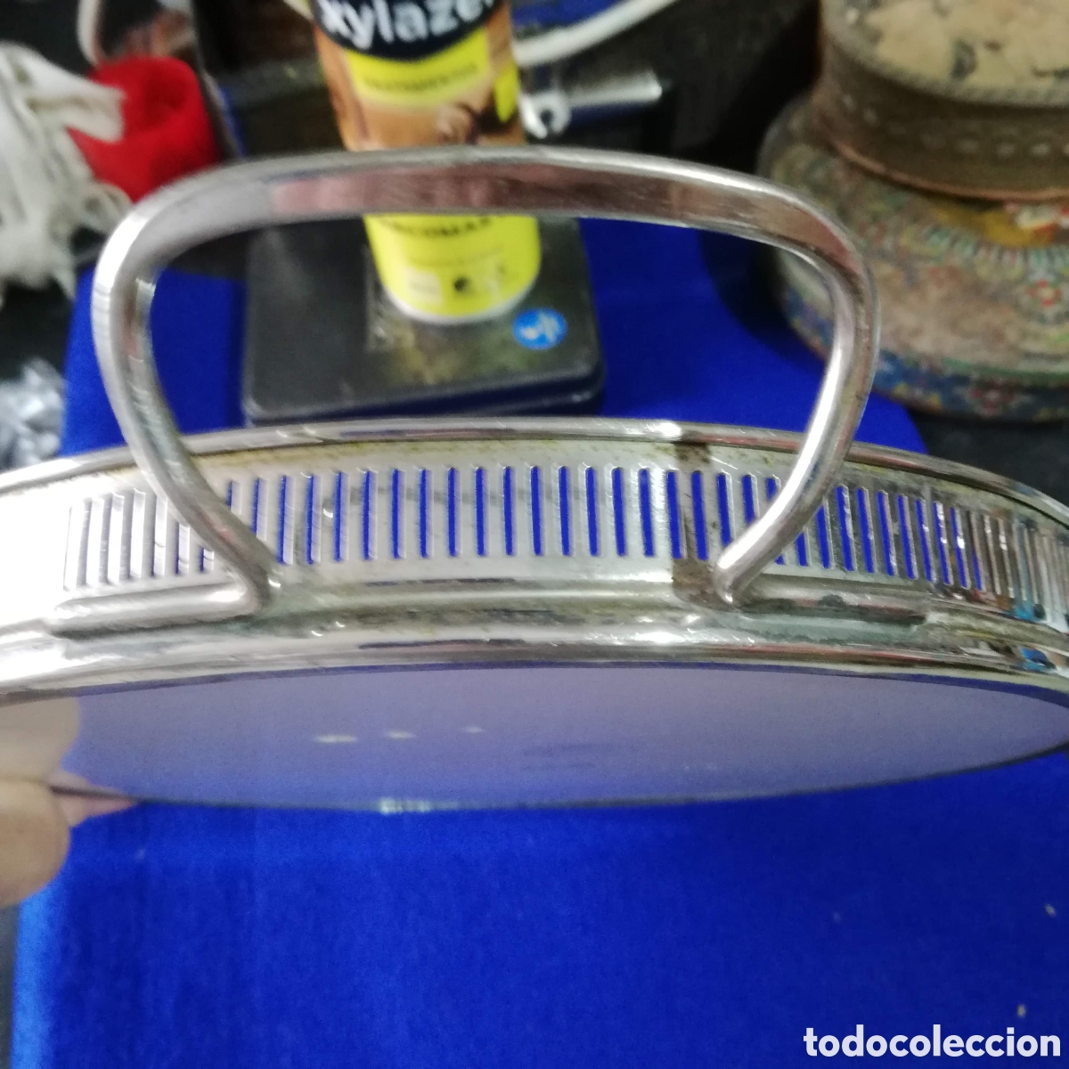 Antig&uuml;edades: BANDEJA DE SERVIR PLATEADA Y CERAMICA - Foto 4