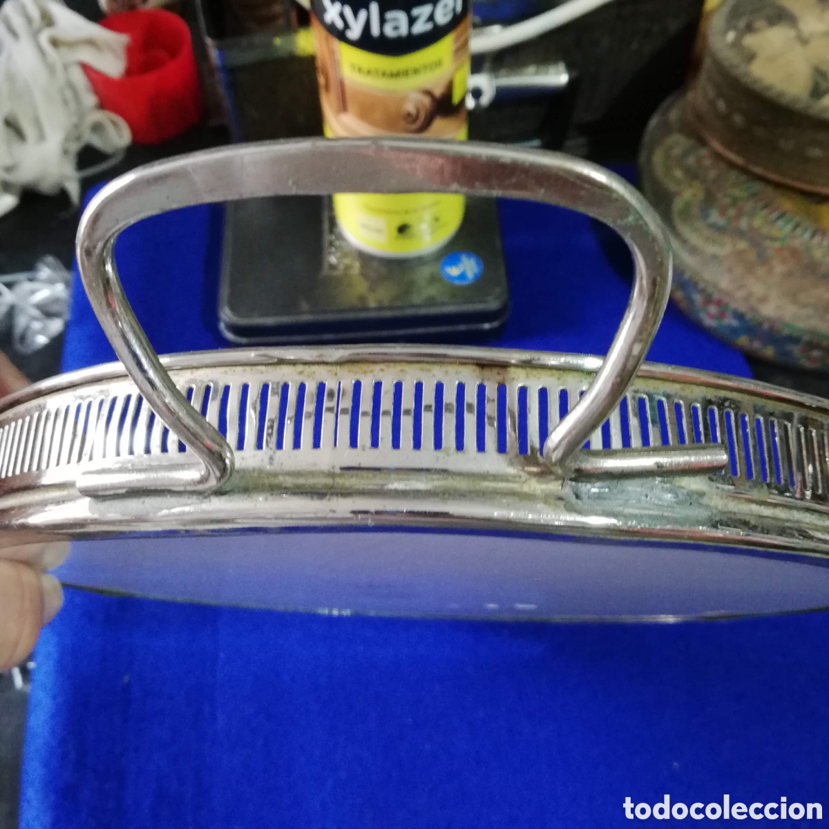 Antig&uuml;edades: BANDEJA DE SERVIR PLATEADA Y CERAMICA - Foto 7