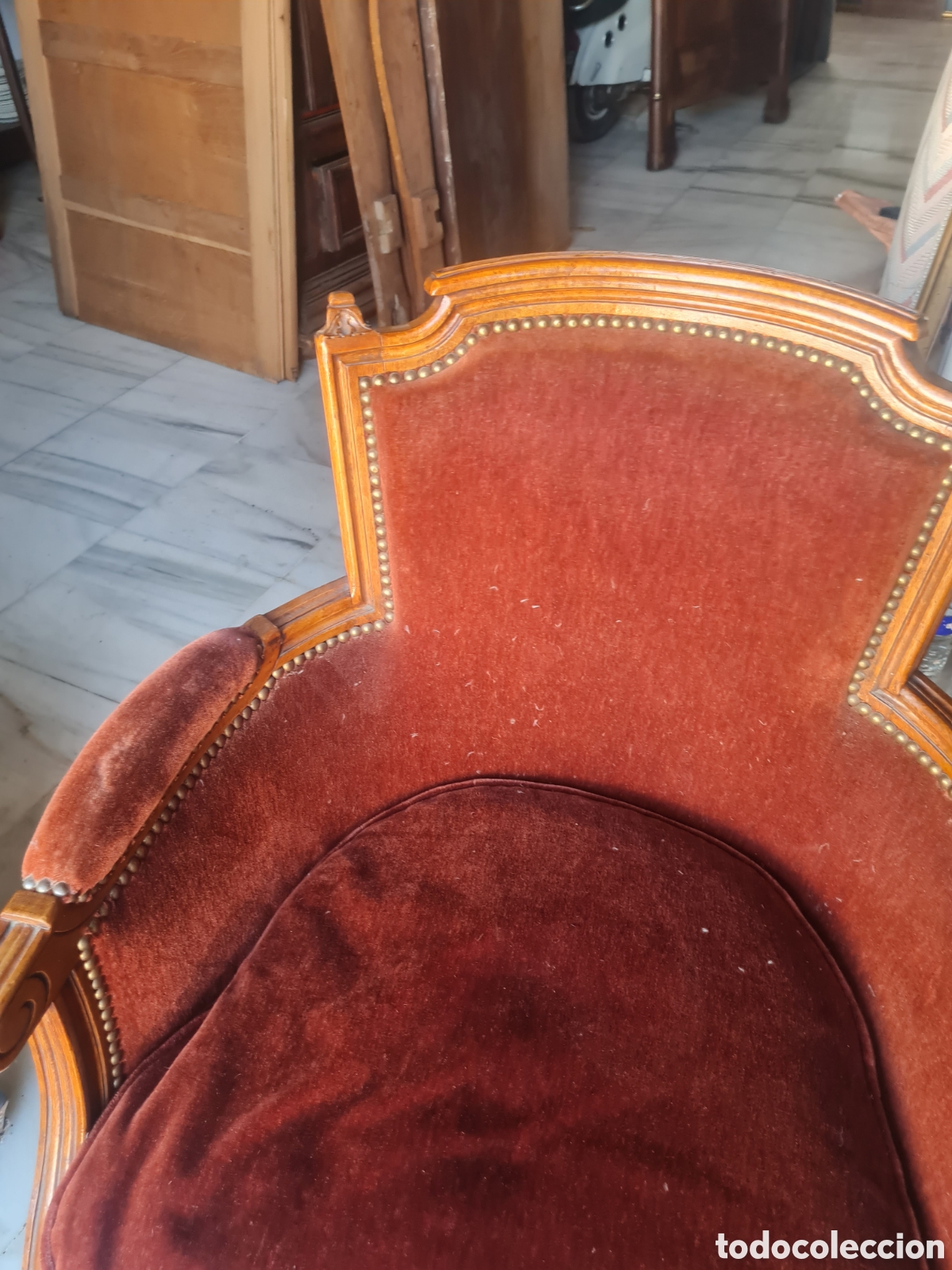 Antig&uuml;edades: Sill&oacute;n en terciopelo de los a&ntilde;os 40 - Foto 5