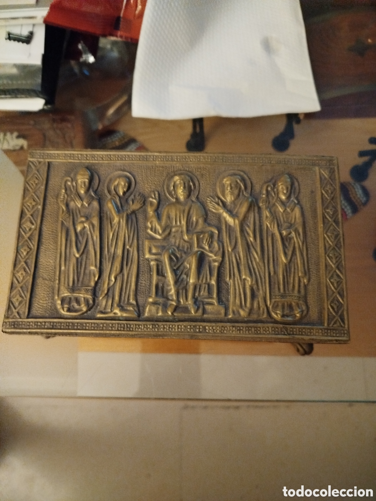 Antig&uuml;edades: Caja joyero cofre bronce y lat&oacute;n - Foto 3