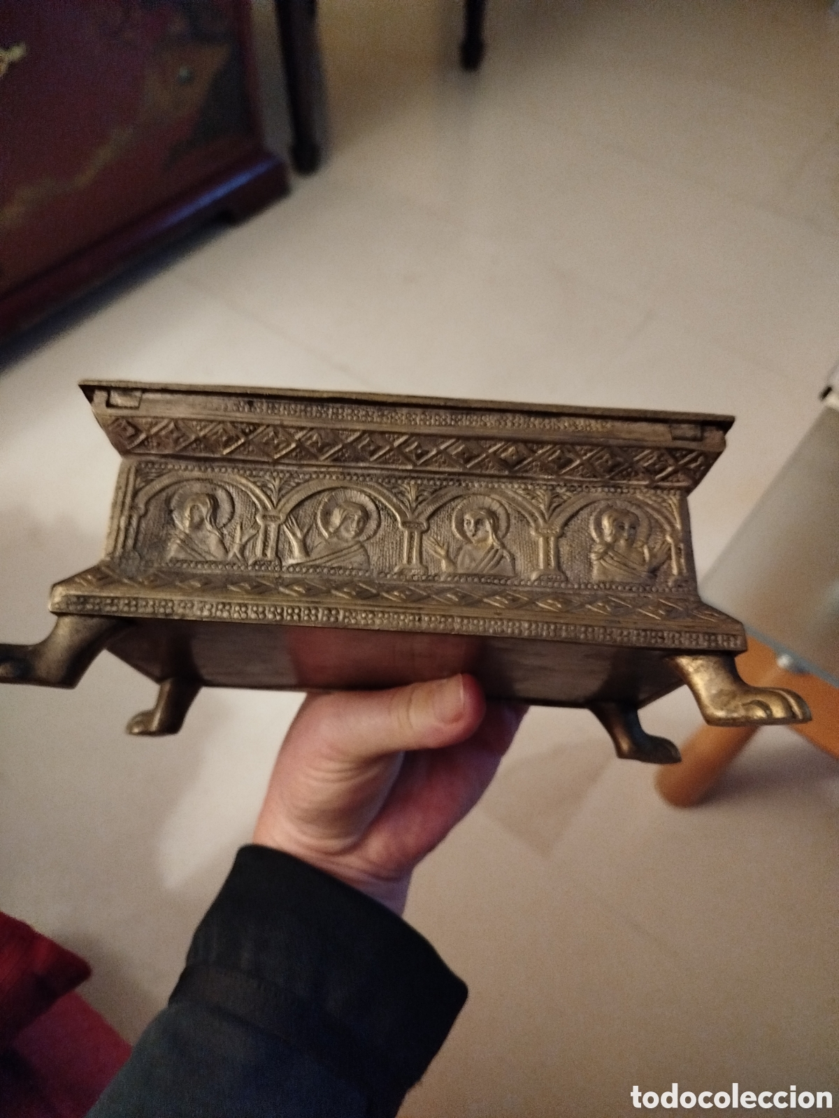Antig&uuml;edades: Caja joyero cofre bronce y lat&oacute;n - Foto 6