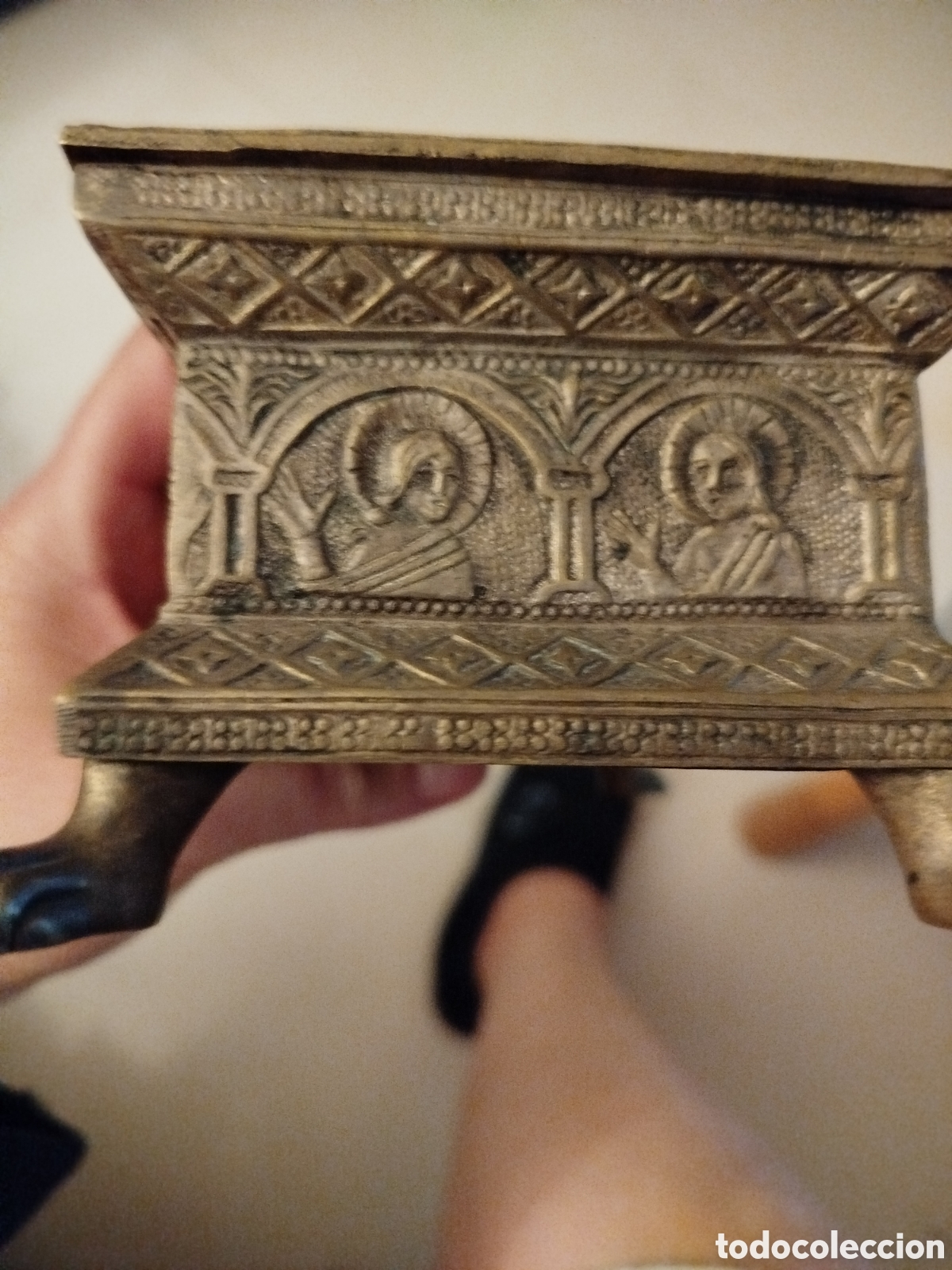 Antig&uuml;edades: Caja joyero cofre bronce y lat&oacute;n - Foto 7