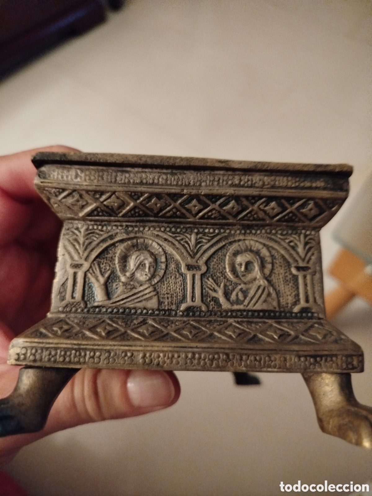 Antig&uuml;edades: Caja joyero cofre bronce y lat&oacute;n - Foto 8