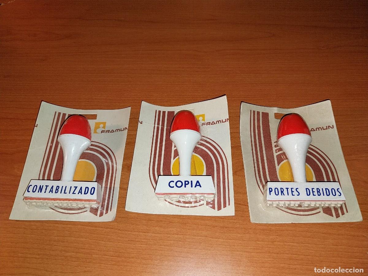 Antig&uuml;edades: 3 tampones (Contabilizado, Copia, Portes Debidos) de tinta FRAMUN
