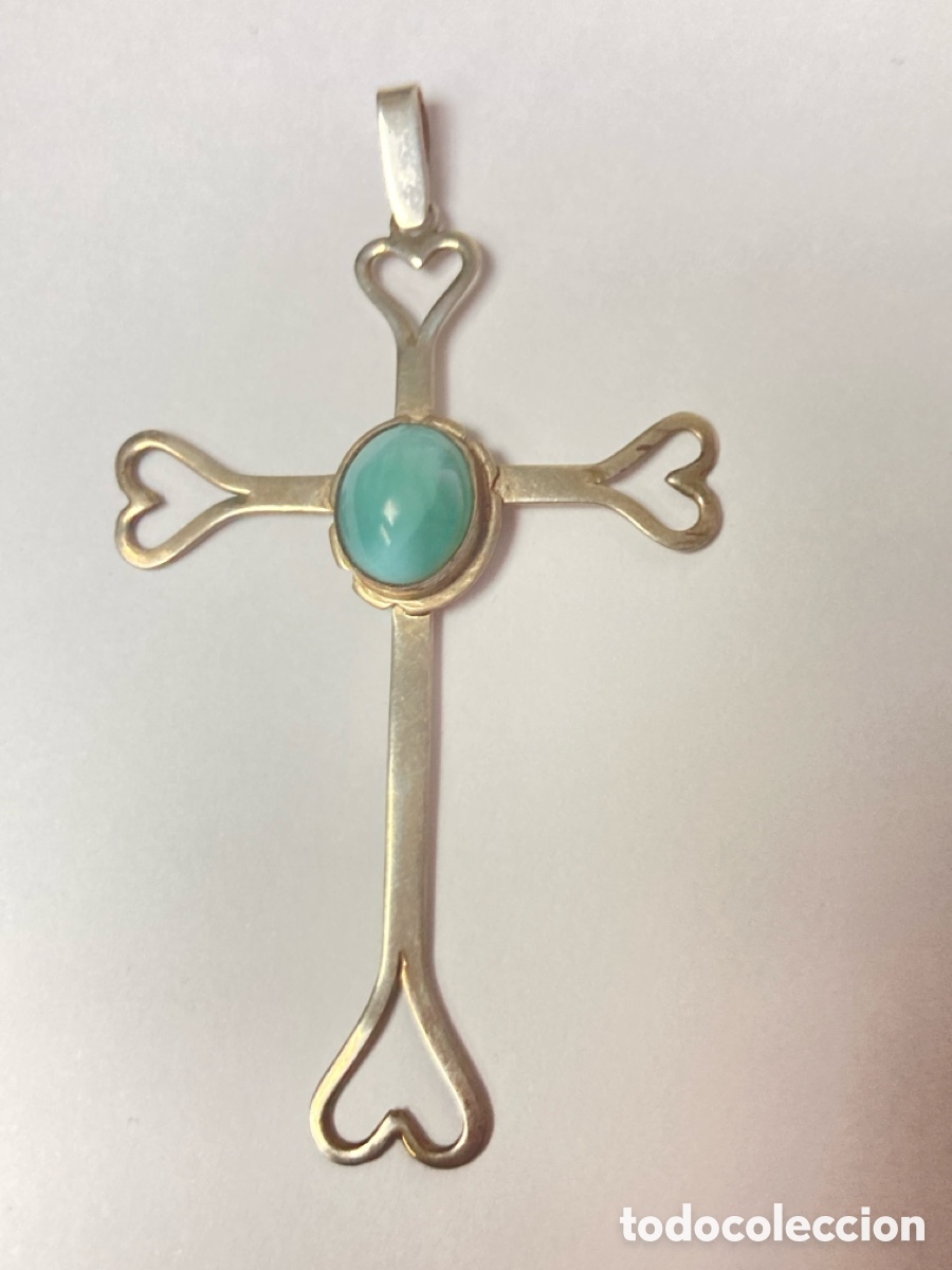 Antig&uuml;edades: Cruz de plata 925 con turquesa /C243 - Foto 1