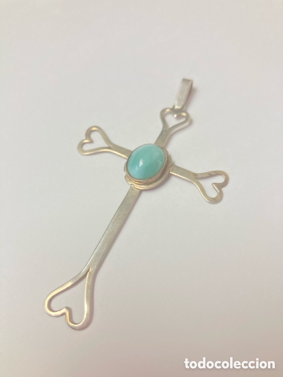 Antig&uuml;edades: Cruz de plata 925 con turquesa /C243 - Foto 2