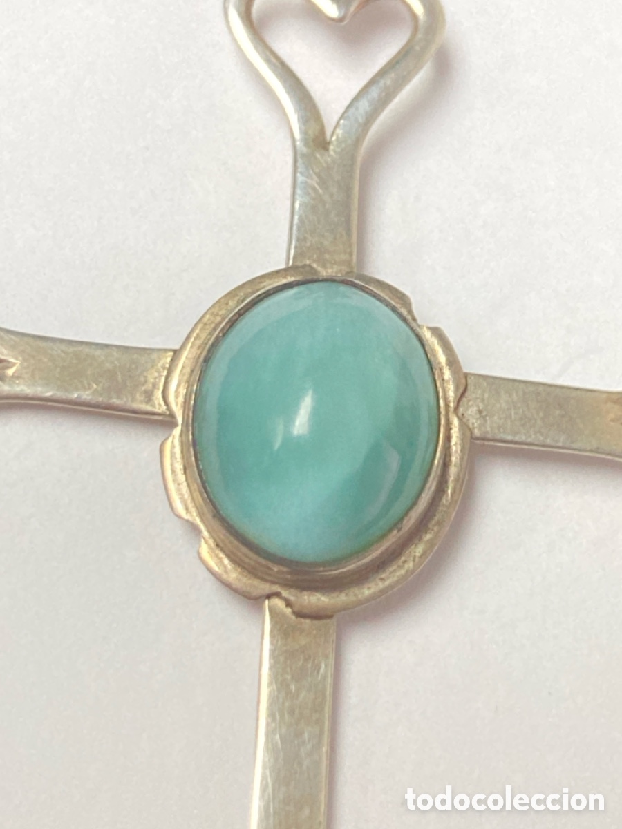 Antig&uuml;edades: Cruz de plata 925 con turquesa /C243 - Foto 7
