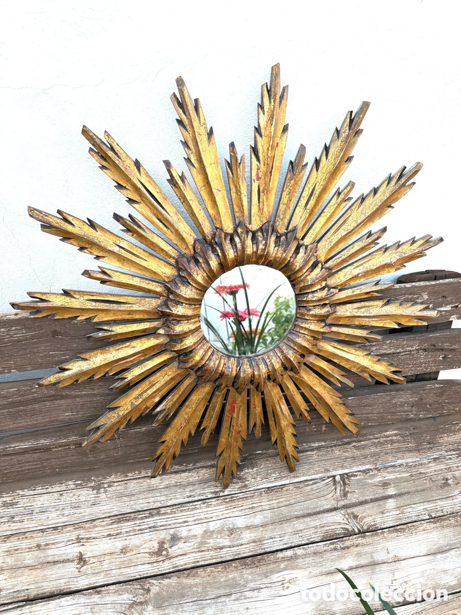 Antig&uuml;edades: ESPEJO SOL DORADO MADERA - Foto 9