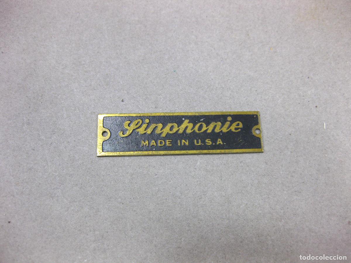 Antiquit&eacute;s: PLACA DE LAT&Oacute;N DE SINPHONIE. MADE IN USA