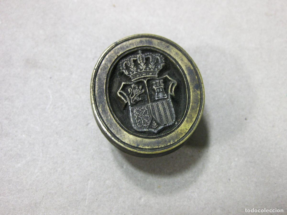 Antiquit&eacute;s: ANTIGUO SELLO O TAMPON PARA TINTA CON EL ESCUDO DE ESPA&Ntilde;A DE LA &Eacute;POCA DEL GOBIERNO PROVISIONAL. 1868